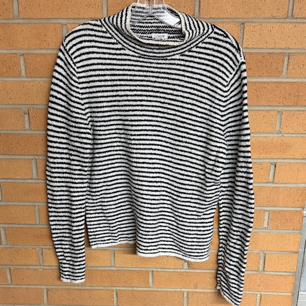 J. Crew Black and White Striped Crewneck Sweater